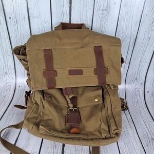 Kattee Unisex Canvas Backpack Brown Leather Trim Vintage Rucksack Travel Bag